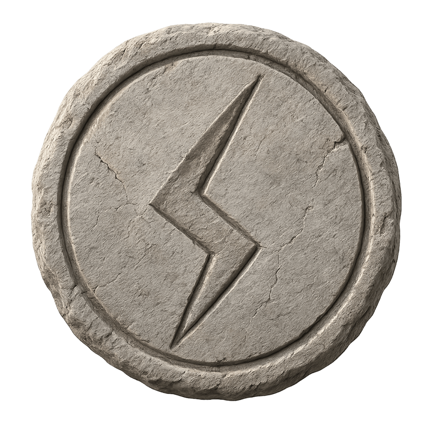 The Sowilo rune carved into a weathered stone disc